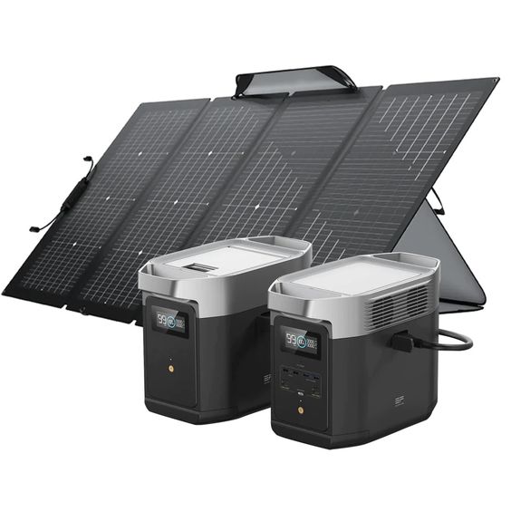 ECOFLOW DELTA 2 PORTABLE POWER STATION, SMART EXTRA BATTERY AND 220W BIFACIAL SOLAR PANEL