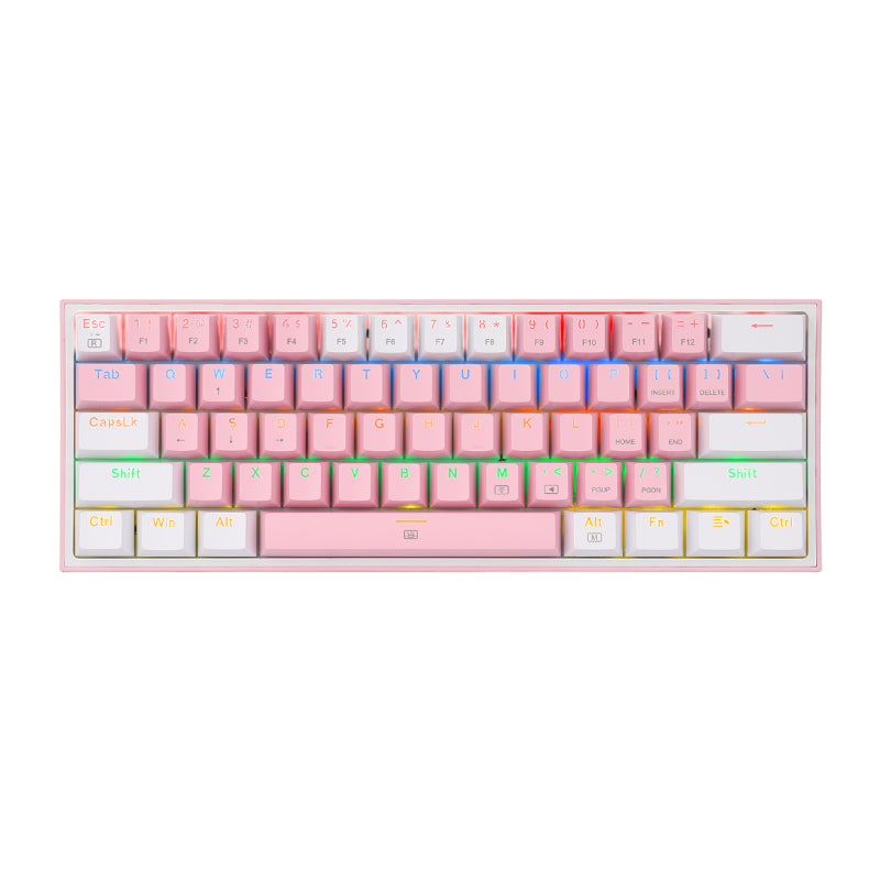 REDRAGON FIZZ Rainbow LED 61 KEY Mechanical Wired Gaming Keyboard – Pink/White