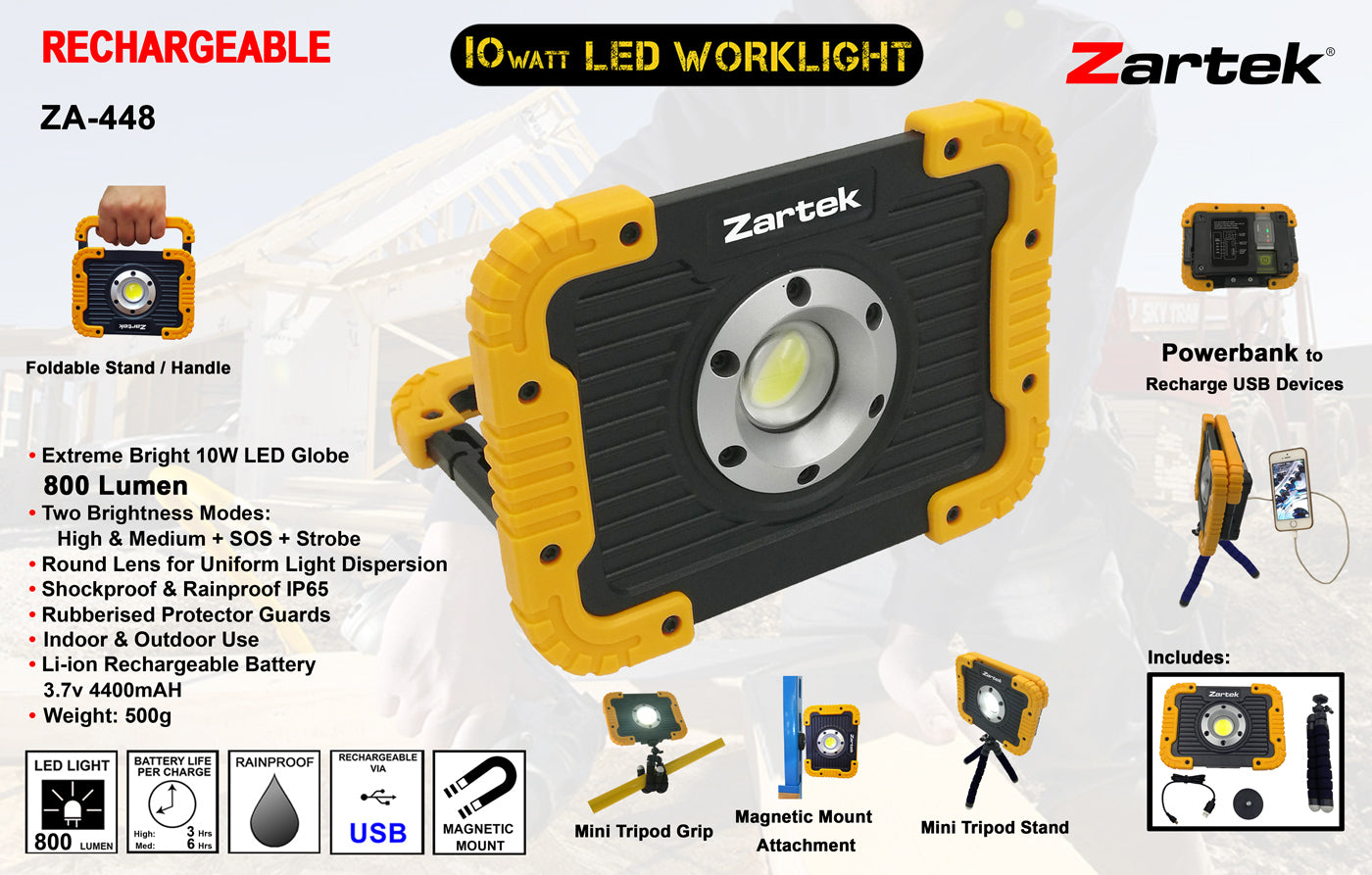 ZA-448 USB Rechargeable LED Worklight 10 Watt with Powerbank