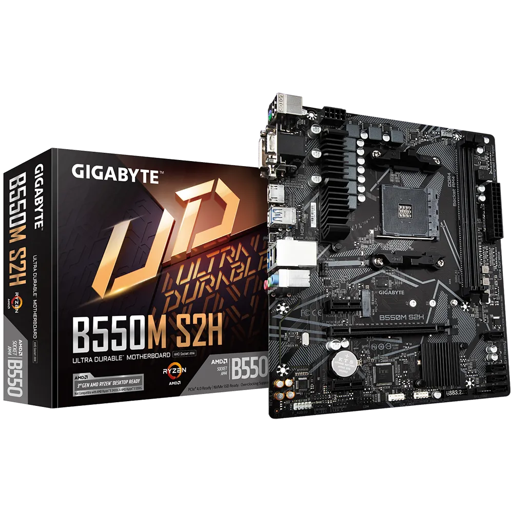 GIGABYTE AMD B550M S2H 3rd Generation AMD Ryzen™ processors; 2x Dual DDR4; 1x M2; HDMI; DVI; VGA