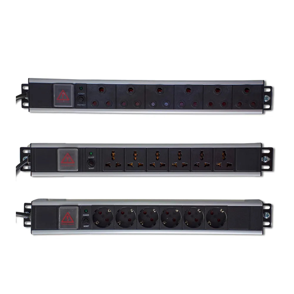 RCT PDU 6-WAY 16AMP 1.5U Alluminum Power Rail; SA 3-PIN; 220-250V; 50-60Hz; MaxOut 4000w; cert: CE; RoHS; UL; VDE; TUV