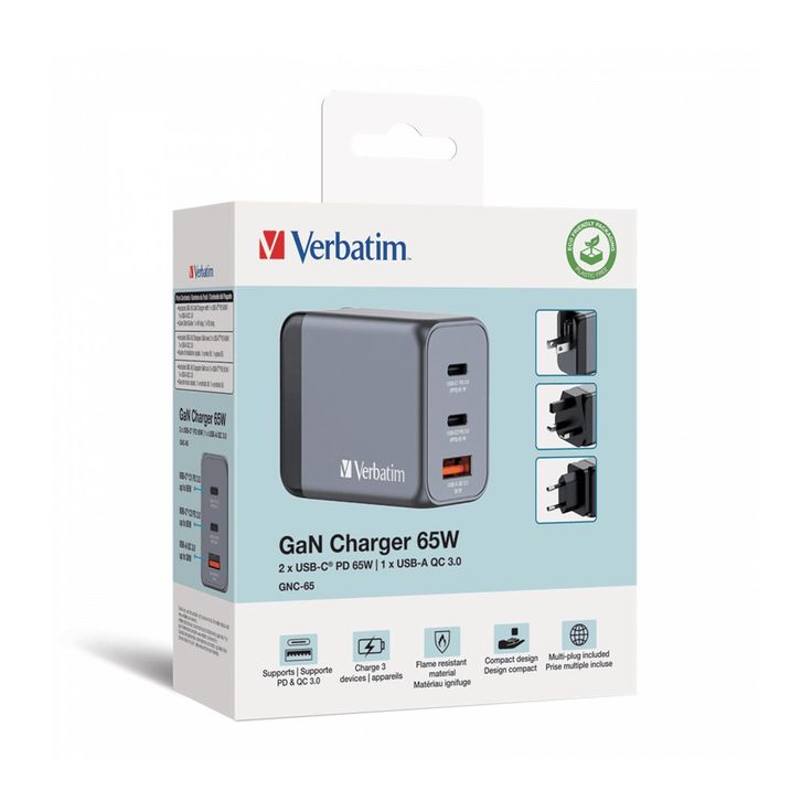 Verbatim 65W 3-in-1 GaN Wall Charger
