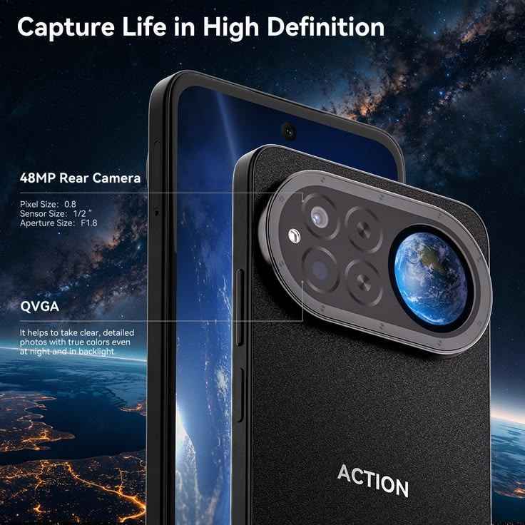 Action Smartphone 15| 6GB| 256GB| Android 15 (Black Smartphone)