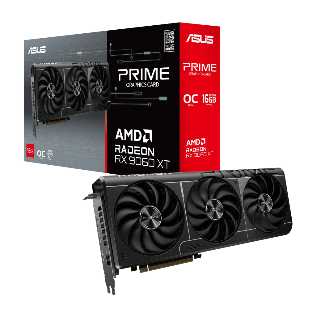 ASUS Prime Radeon RX 9060 XT O16G, Radeon RX 9060 XT, 16 GB, GDDR6, 128 bit, 7680 x 4320 pixels, PCI Express 5.0