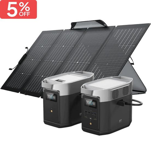 ECOFLOW DELTA 2 PORTABLE POWER STATION, SMART EXTRA BATTERY AND 220W BIFACIAL SOLAR PANEL