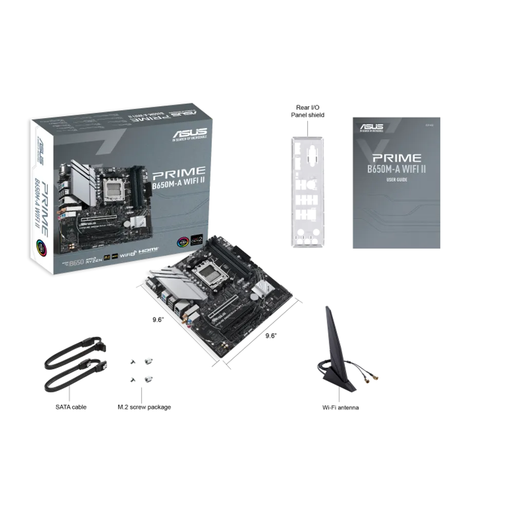 ASUS PRIME B650M-A WIFI II, AMD, Socket AM5, AMD Ryzen™ 7, DDR5-SDRAM, 128 GB, DIMM