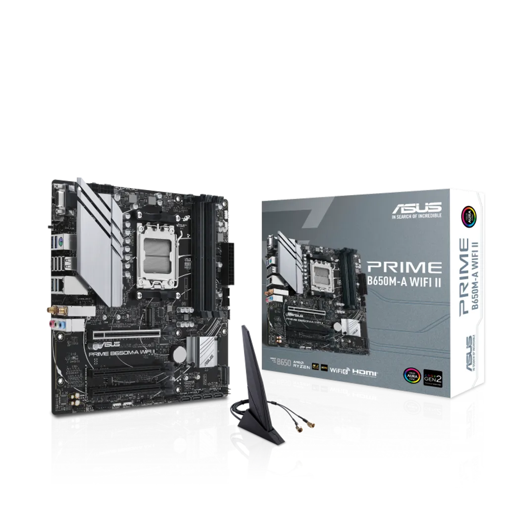 ASUS PRIME B650M-A WIFI II, AMD, Socket AM5, AMD Ryzen™ 7, DDR5-SDRAM, 128 GB, DIMM