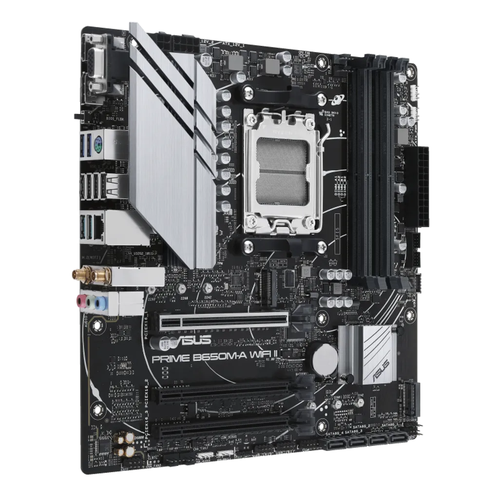 ASUS PRIME B650M-A WIFI II, AMD, Socket AM5, AMD Ryzen™ 7, DDR5-SDRAM, 128 GB, DIMM