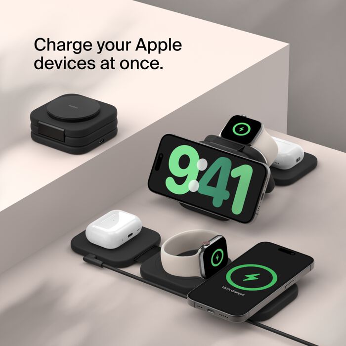 3-in-1 Magnetic Wireless Charging Travel Pad with Qi2 15W