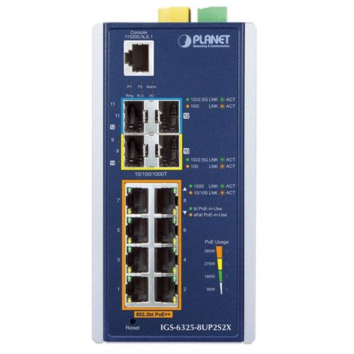 IGS-6325-8UP2S2X Industrial L3 8-Port 10/100/1000T 802.3bt PoE + 2-Port 100/1000X SFP + 2-Port 10G SFP+ Managed Ethernet Switch