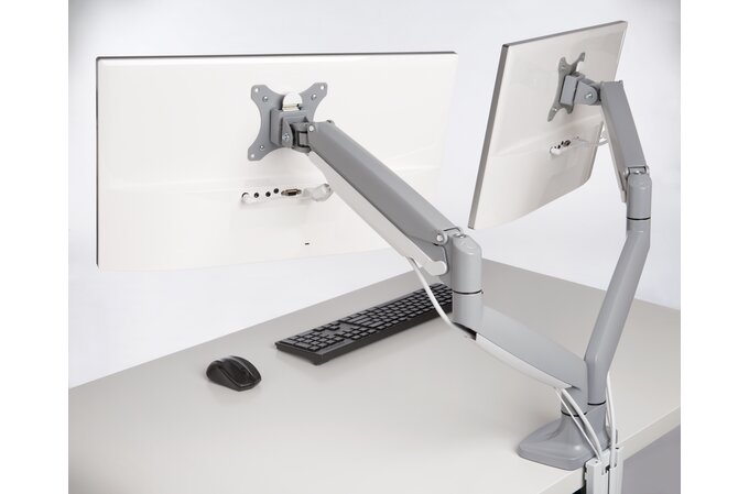 Kensington - Desk/Table Arm SmartFit One -Touch Height Adjustable - Provides stable support for 2 x Monitors up to 34" 8kg (Clamped) Dual Monitor Arm - White  (5028252597135)