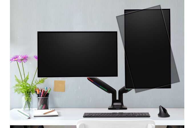 Kensington - Desk/Table Arm SmartFit One-Touch Height Adjustable - Provides stable support for 2 x Monitors up to 34" 8kg (Clamped) Dual  Monitor Arm - Black(085896596011)