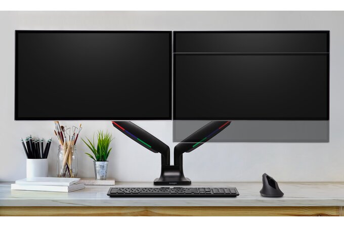 Kensington - Desk/Table Arm SmartFit One-Touch Height Adjustable - Provides stable support for 2 x Monitors up to 34" 8kg (Clamped) Dual  Monitor Arm - Black(085896596011)
