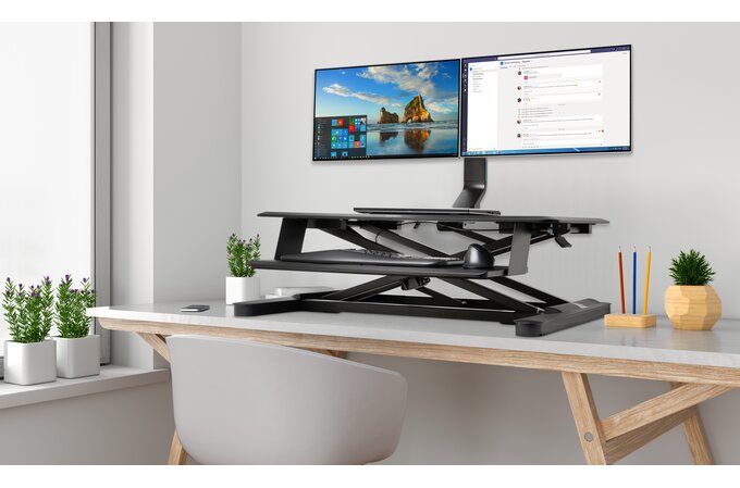 Kensington - Desk/Table Arm SmartFit Space-Saving - Provides stable support for 2 x Monitors up to 27" 8kg (Clamped) Dual Monitor Arm - Black (085896555131)