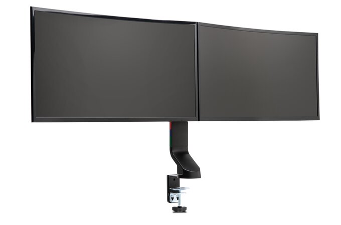 Kensington - Desk/Table Arm SmartFit Space-Saving - Provides stable support for 2 x Monitors up to 27" 8kg (Clamped) Dual Monitor Arm - Black (085896555131)