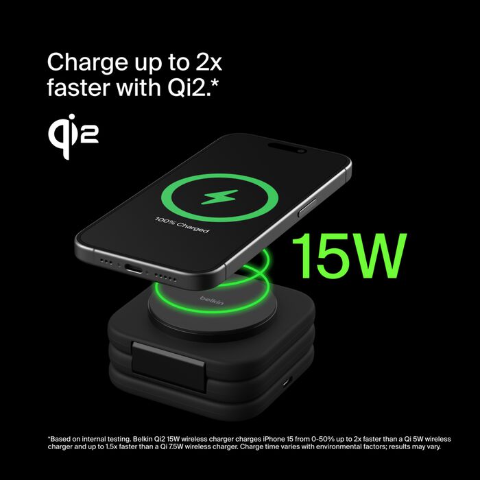 3-in-1 Magnetic Wireless Charging Travel Pad with Qi2 15W