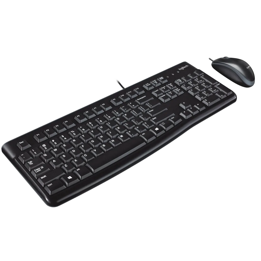 Logitech Desktop MK120, Full-size (100%), Wired, USB, QWERTY, Black, Mouse included