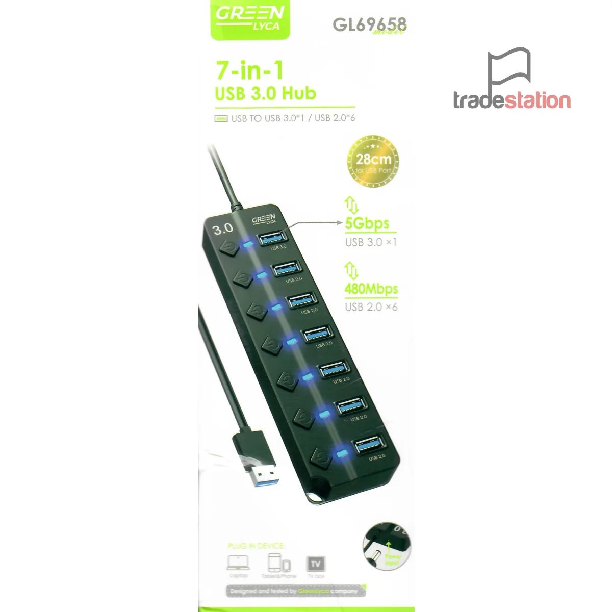 Green Lyca 7 in 1 USB 3.0 Hub