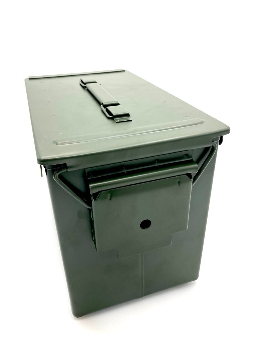 Metal Ammunition Storage Box - Green, Heavy-Duty 30x17x22cm