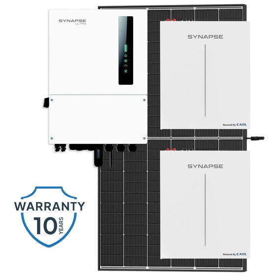 8KW SYNAPSE ULTRA, POWER LITE 51.2V CORE - PV & BATTERY KIT - 8KW SYNAPSE ULTRA HYBRID INVERTER, 2X 5KW SYNAPSE POWER LITE 51.2V BATTERY AND 8X 550W TRINA PANELS