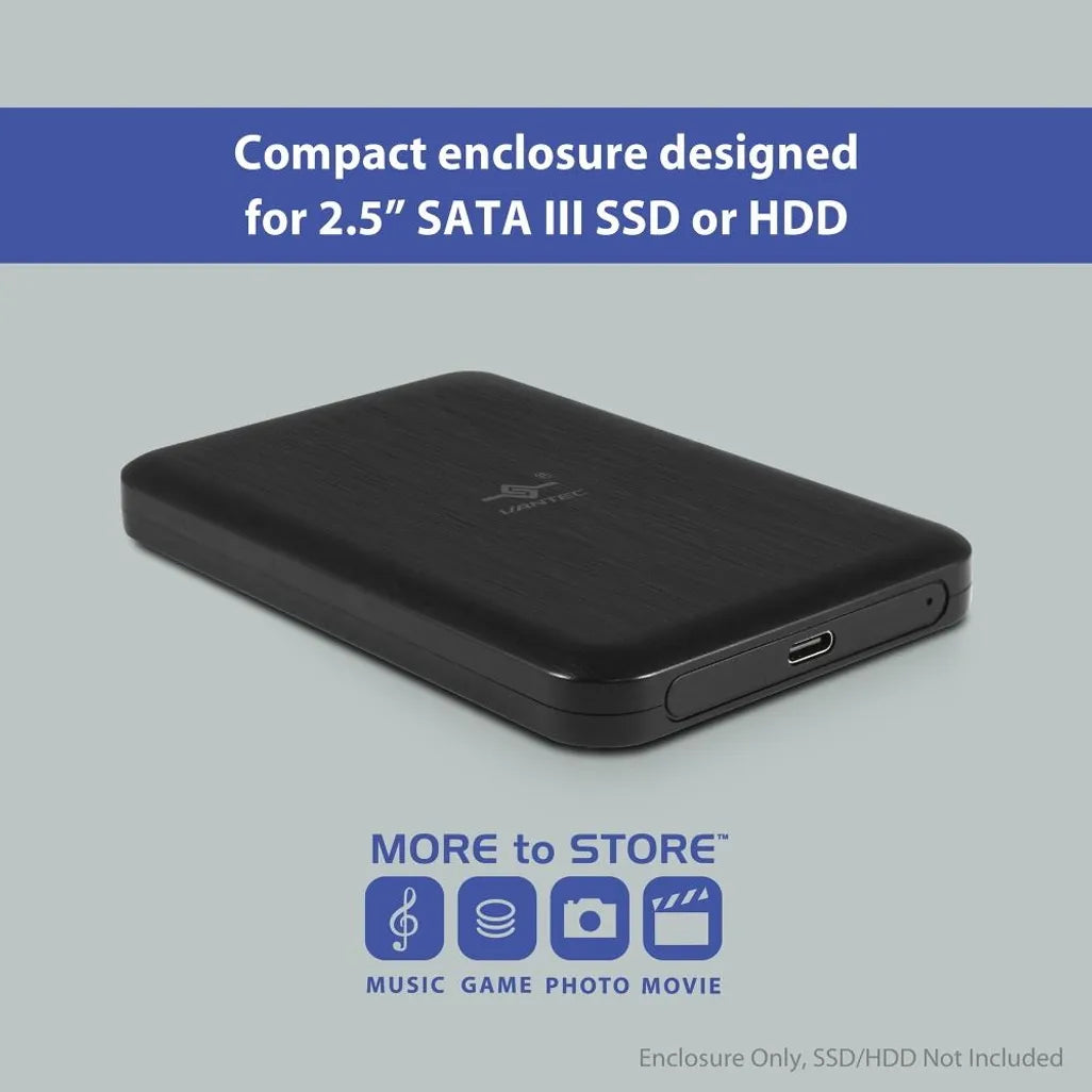 Vantec NST-258S3-BK, HDD/SSD enclosure, 2.5", Serial ATA III, USB connectivity, Black - TecAfrica Solutions