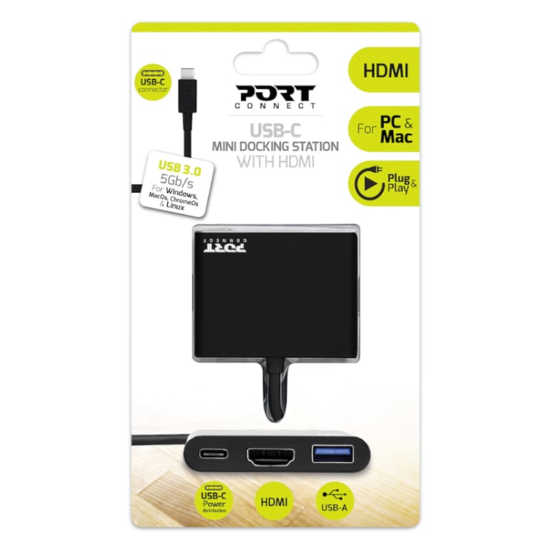 Port USB Type-C to 1 x HDMI|1 x USB3.0|1 x Type-C 60W PD Dock - Black - TecAfrica Solutions
