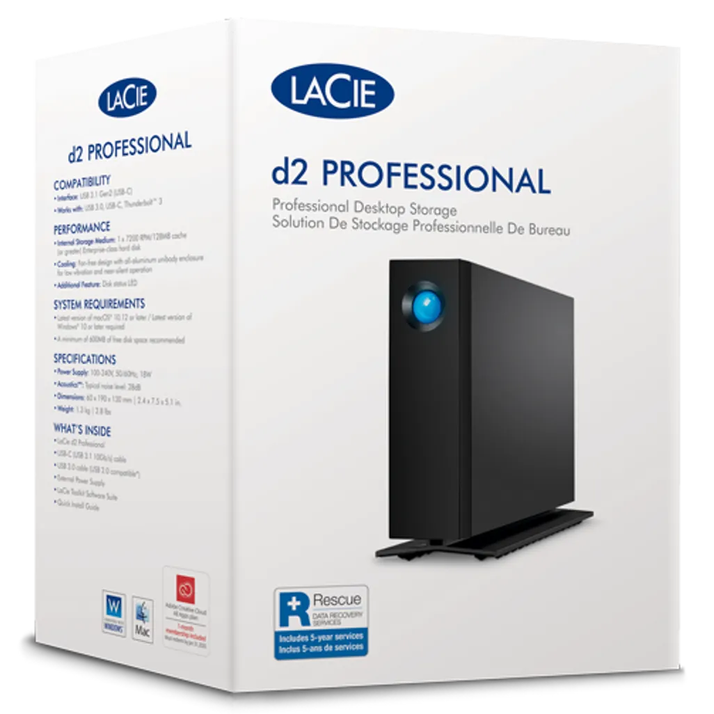LaCie d2 Professional, 20 TB, 3.2 Gen 1 (3.1 Gen 1), 7200 RPM, Black