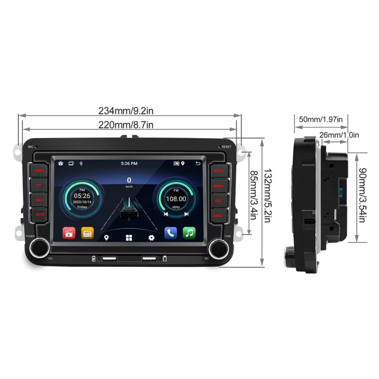 7-Inch Double DIN Car Stereo for Volkswagen (2003–2014) – Bluetooth 5.1, CarPlay, Android Auto, USB, FM/AM, Steering Control & RCA Output