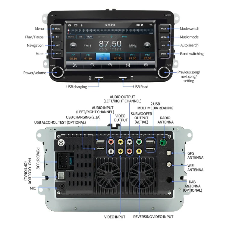 7-Inch Double DIN Car Stereo for Volkswagen (2003–2014) – Bluetooth 5.1, CarPlay, Android Auto, USB, FM/AM, Steering Control & RCA Output