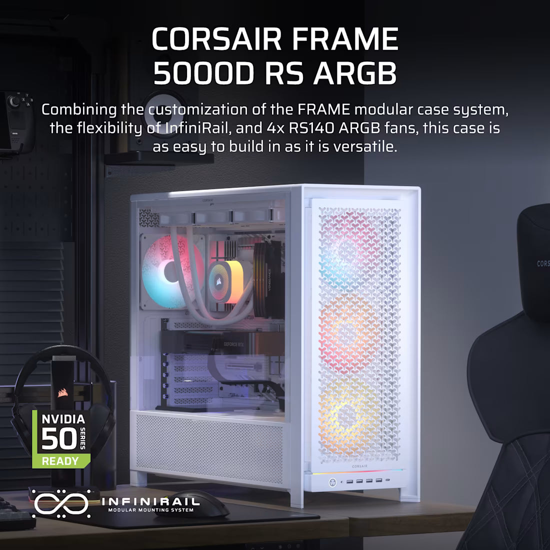 FRAME 5000D RS ARGB High-Airflow Mid-Tower PC Case - White
