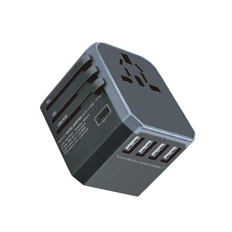 GIZZU Quad-USB Type-C 5.6A Universal Travel Adapter - Black - TecAfrica Solutions