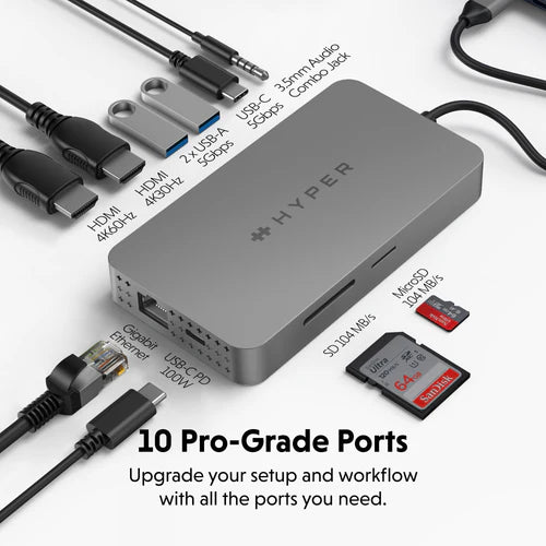 HyperDrive Dual 4K HDMI  10-in-1  USB-C Hub For M1,M2,and M3 MacBooks