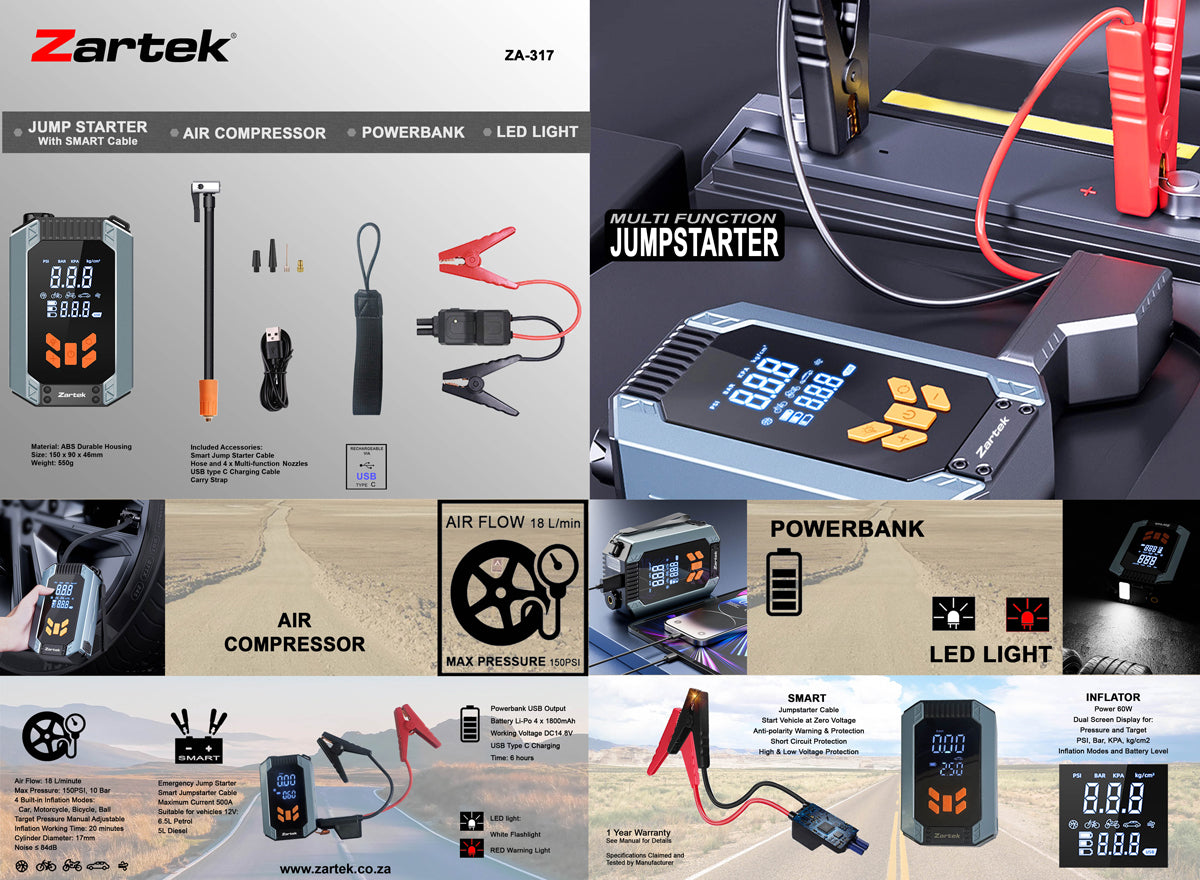 ZA-317 Portable Rechargeable Jump Starter / Air Pump