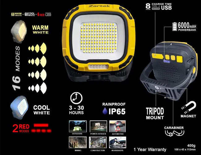 ZA-843-T Rechargeable LED Worklight, 4000LM with Tripod