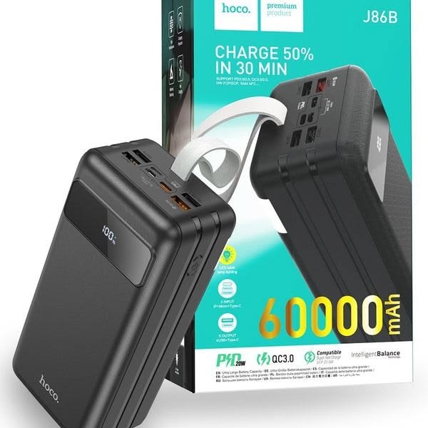 Hoco. 22.5W 60000mAh Power Bank | | J86B - Black - TecAfrica Solutions