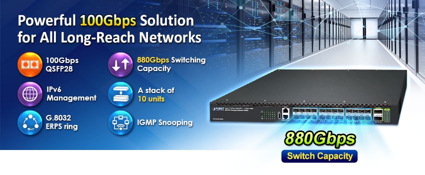 Layer 3 24-Port 10G SFP+ + 2-Port 100G QSFP28 Managed Ethernet Switch