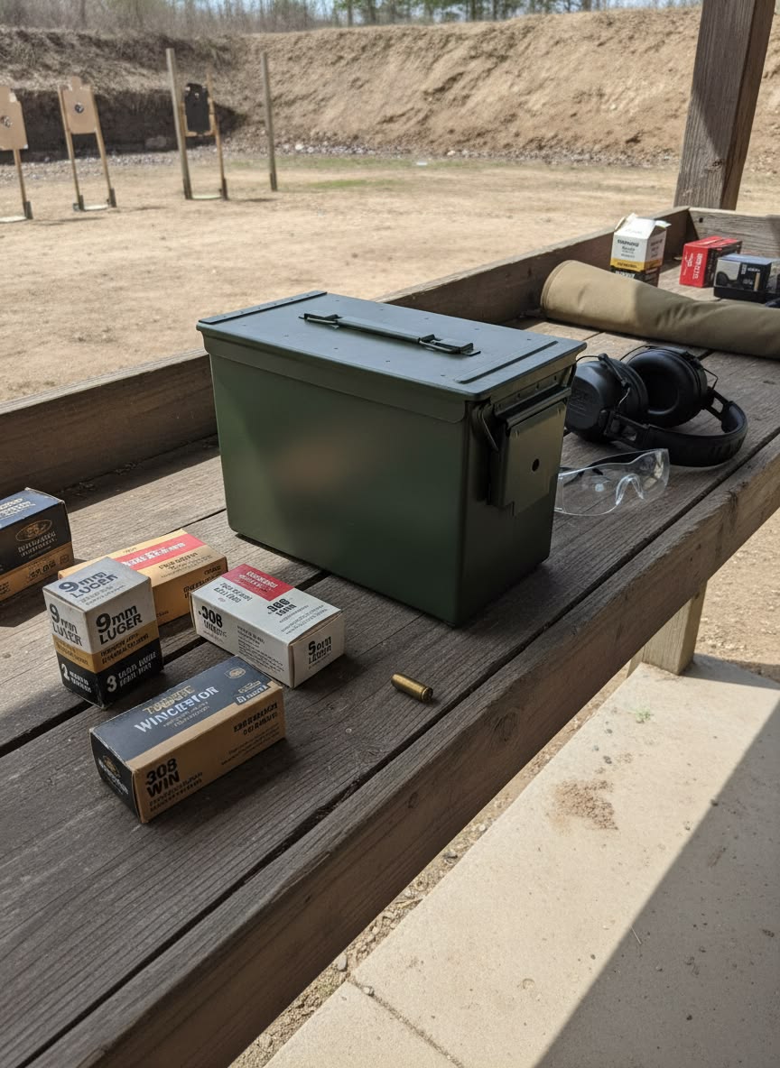 Metal Ammunition Storage Box - Green, Heavy-Duty 30x17x22cm