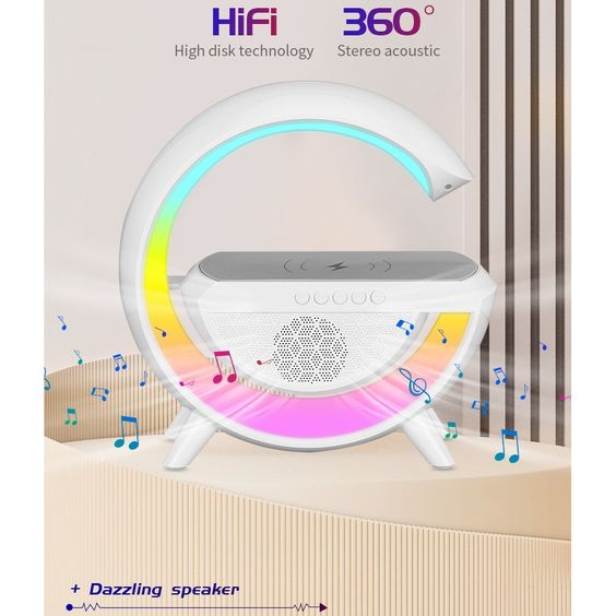 LED Lights Smart Speaker with Wireless Charger - High Quality Sound