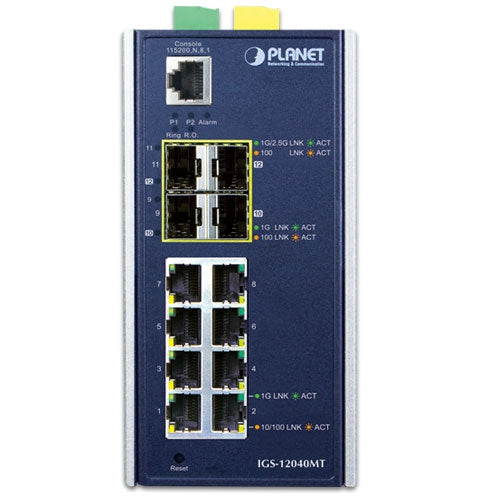 PLANET Industrial 8-Port 10/100/1000T + 2-Port 100/1G SFP + 2-Port 1G/2.5G SFP Managed Ethernet Switch