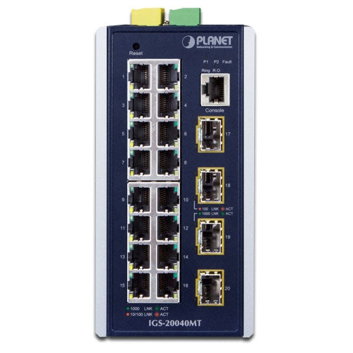 PLANET Industrial L2+ 16-Port 10/100/1000T + 4-Port 100/1000X SFP Managed Switch