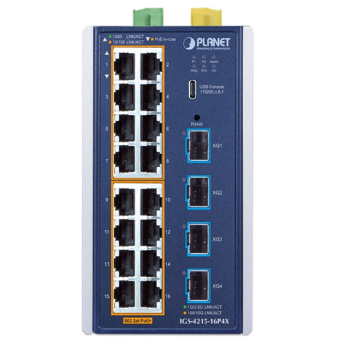 PLANET Industrial L2+ 16-Port 10/100/1000T 802.3at PoE + 4-Port 10G SFP+ Managed Ethernet Switch