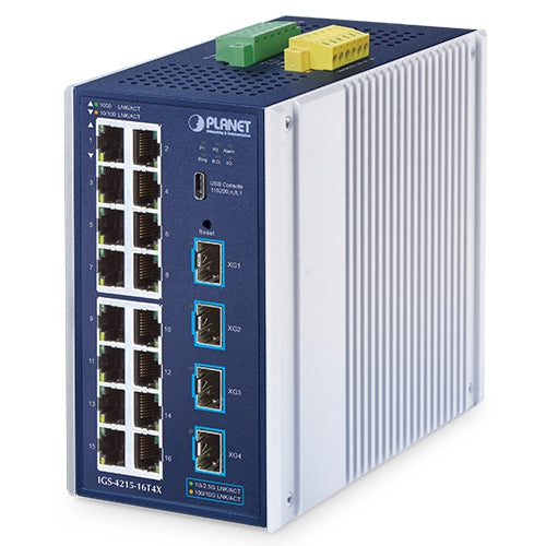 PLANET Industrial L2+ 16-Port 10/100/1000T + 4-Port 10G SFP+ Managed Ethernet Switch