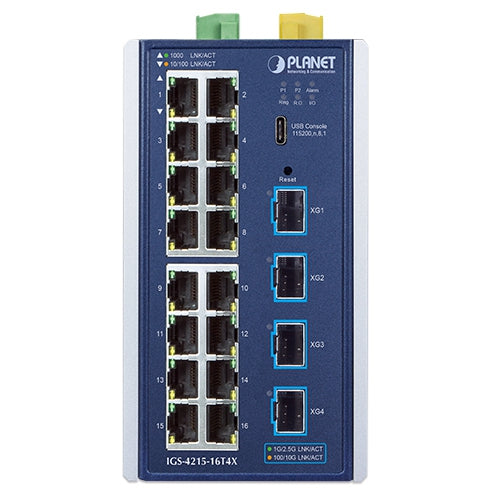 PLANET Industrial L2+ 16-Port 10/100/1000T + 4-Port 10G SFP+ Managed Ethernet Switch