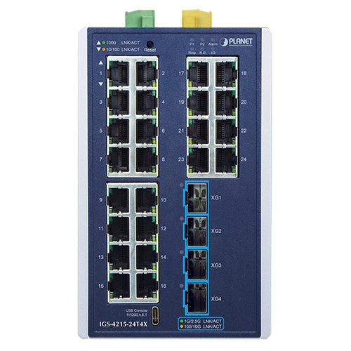 PLANET Industrial L2+ 24-Port 10/100/1000T + 4-Port 10G SFP+ Managed Ethernet Switch