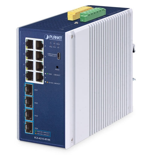 PLANET Industrial L2+ 8-Port 10/100/1000T + 4-Port 10G SFP+ Managed Ethernet Switch