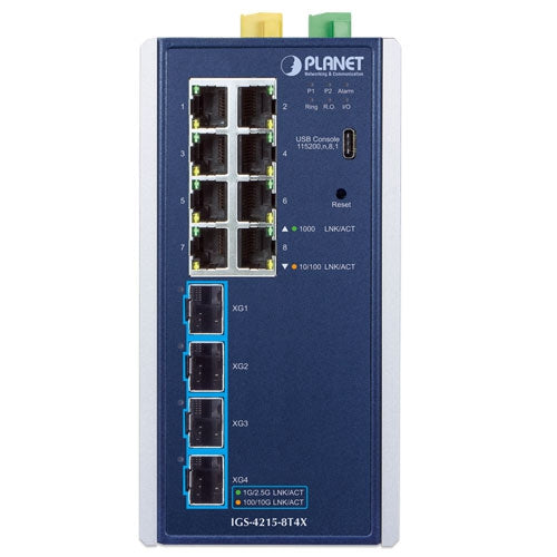 PLANET Industrial L2+ 8-Port 10/100/1000T + 4-Port 10G SFP+ Managed Ethernet Switch