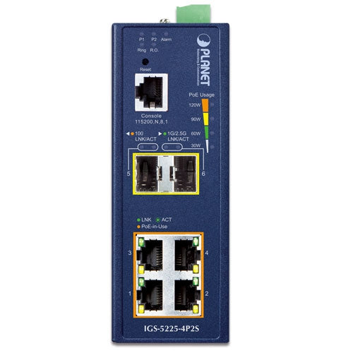 PLANET Industrial L2+ 4-Port 10/100/1000T 802.3at PoE + 2-Port 1G/2.5G SFP Managed Ethernet Switch
