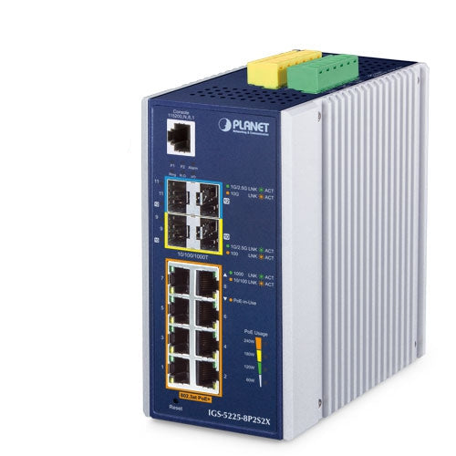 PLANET Industrial L3 8-Port 10/100/1000T 802.3at PoE + 2-Port 1G/2.5G SFP + 2-Port 10G SFP+ Managed Ethernet Switch