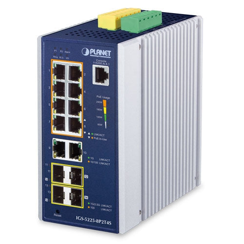 PLANET Industrial L2+ 8-Port 10/100/1000T 802.3at PoE + 2-Port 10/100/1000T + 2-Port 100/1G SFP + 2-Port 100/1G/2.5G SFP Managed Ethernet Switch