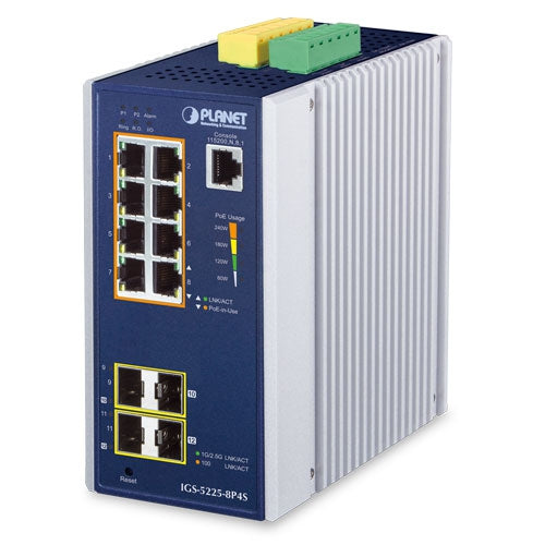 PLANET Industrial L2+8-Port 10/100/1000T 802.3at PoE + 2-Port 100/1G SFP + 2-Port 100/1G/2.5G SFP Managed Ethernet Switch